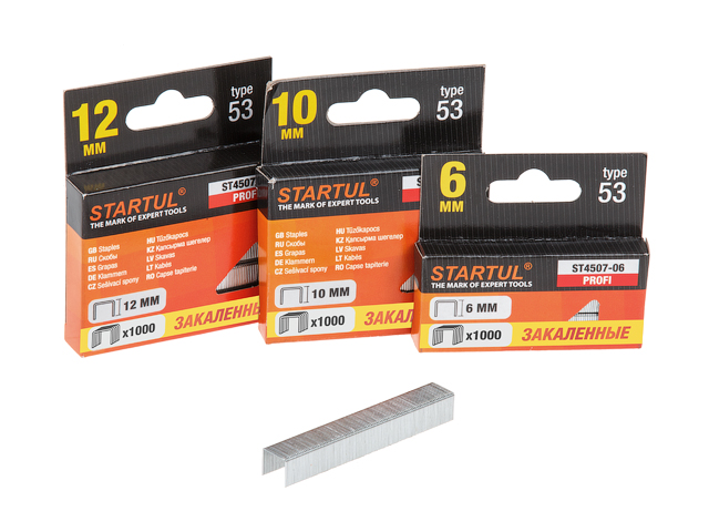 Скобы закаленные 10мм тип53 (1000шт) STARTUL STANDART